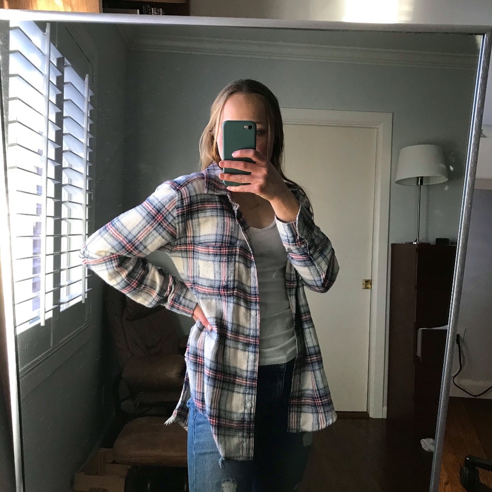 Oversized  Red, White and Blue Flannel